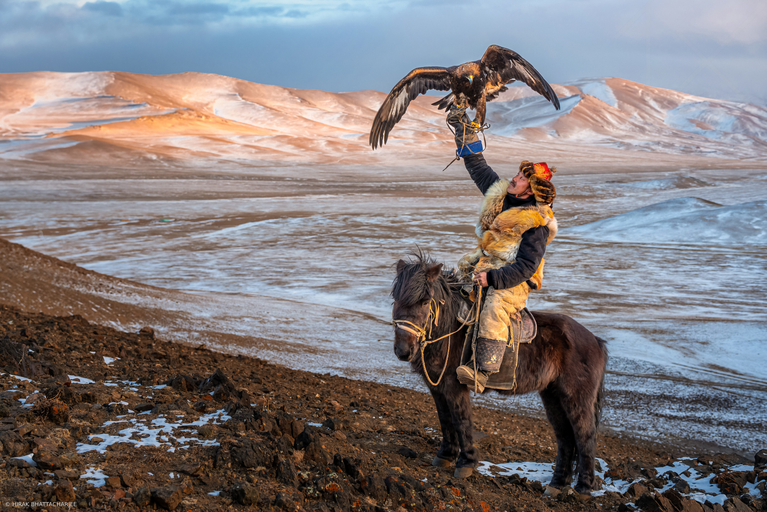 Altai Mountain Range And The Eagle Hunter